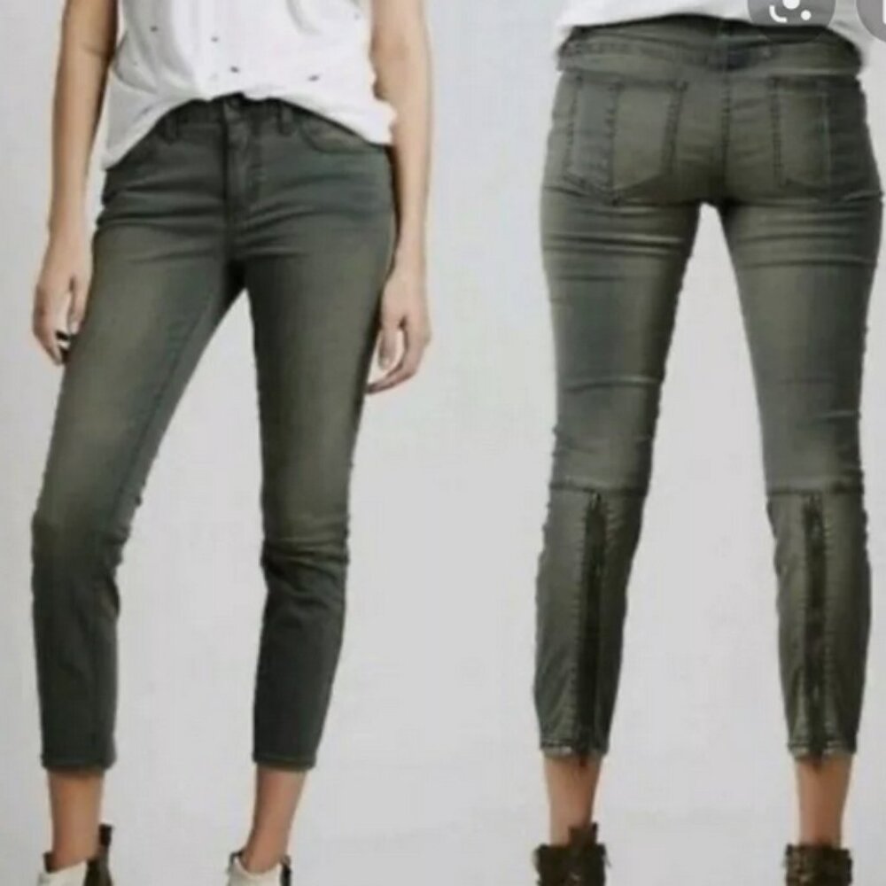 Free People Olive Green Microsuede Back Zip Pants 26